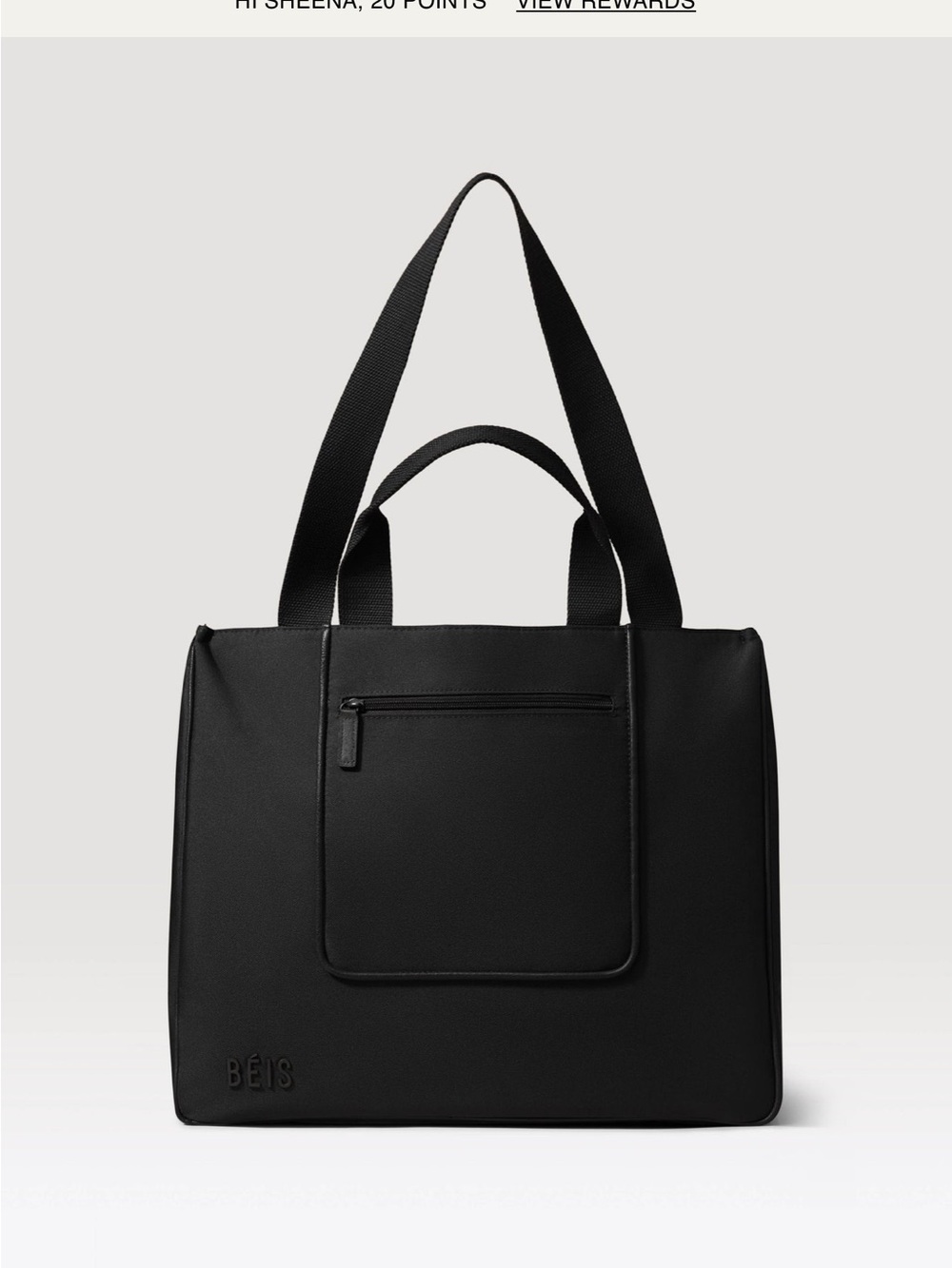 BEIS Black Men's Tote with Front Zip Pocket
